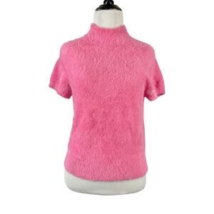 Maeve Anthropologie Womens Short Sleeve Top S Pink Fuzzy Feminine Barbie Y2K